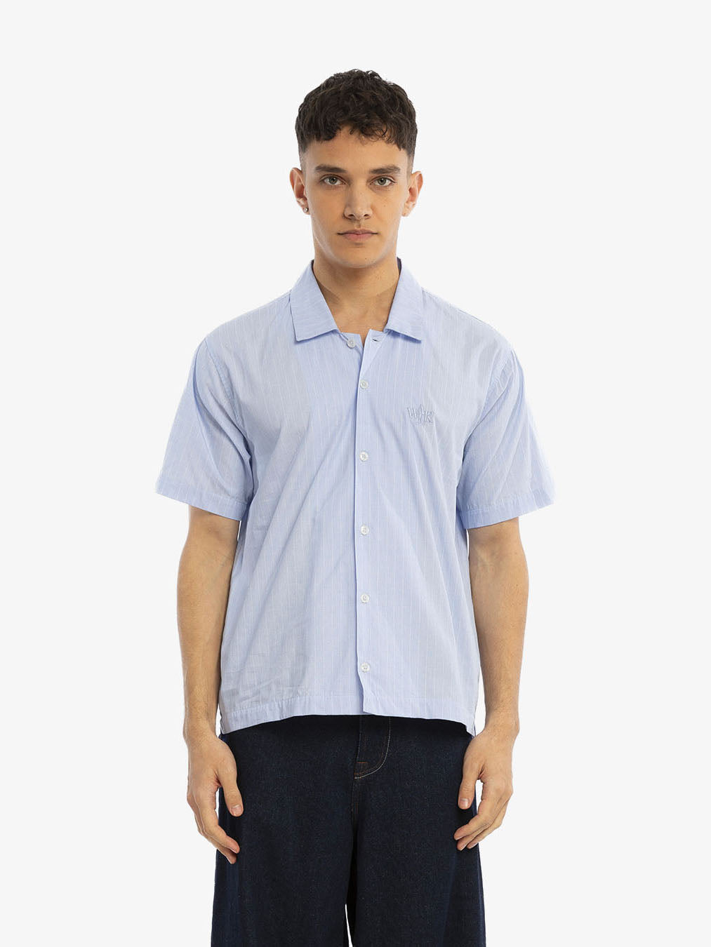 The blue short-sleeved shirt