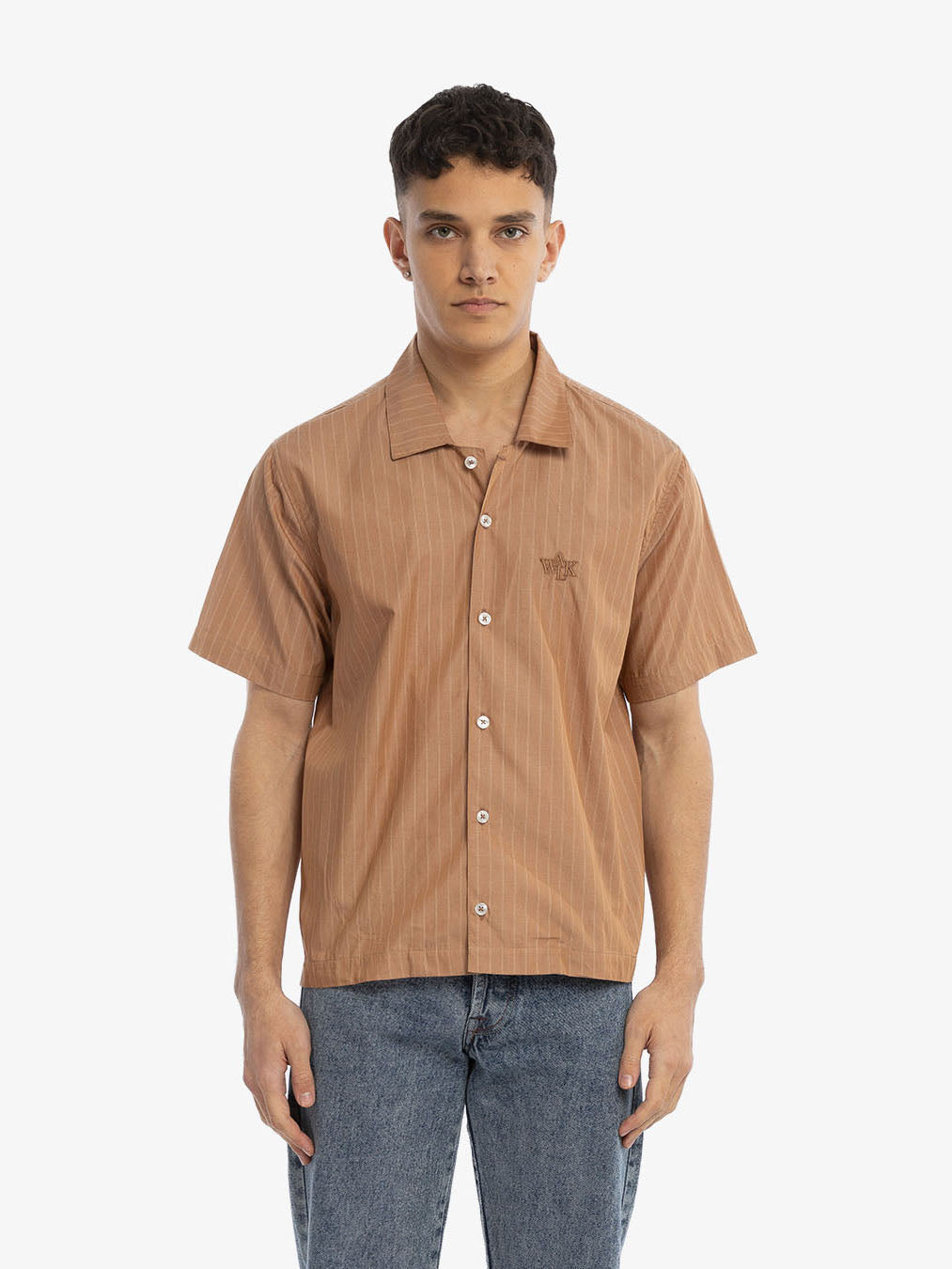 The brown short-sleeved shirt