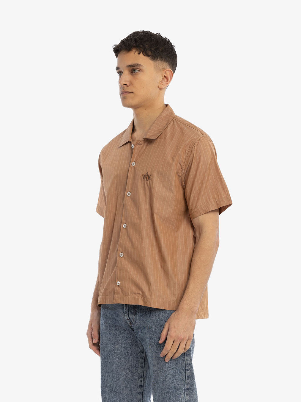 The brown short-sleeved shirt