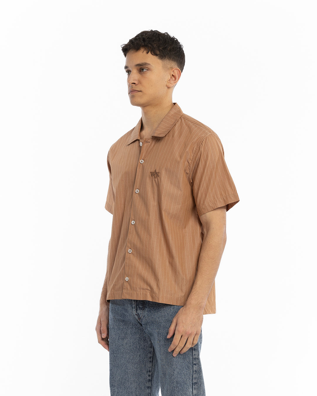 The brown short-sleeved shirt