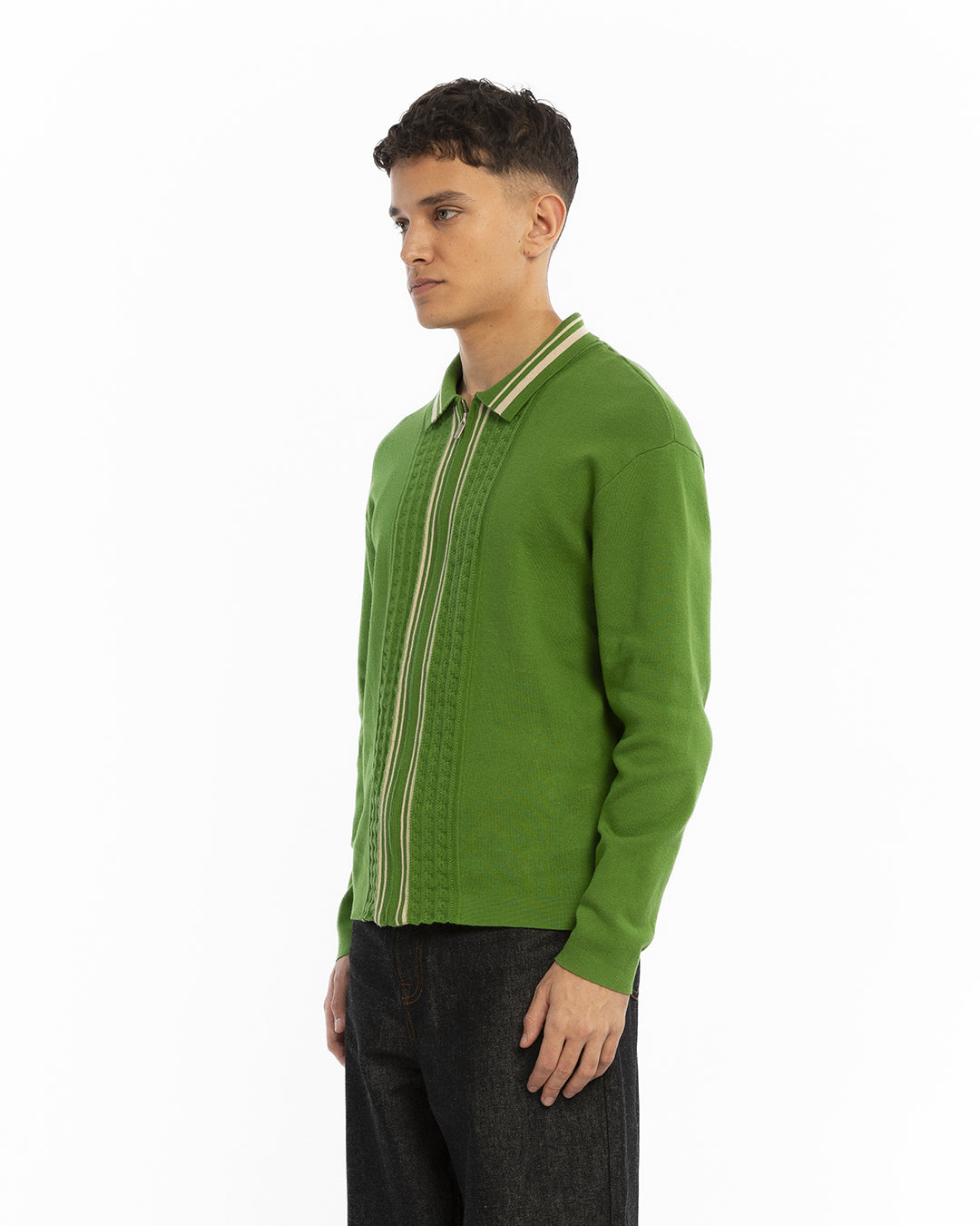 The emerald green knitted cardigan