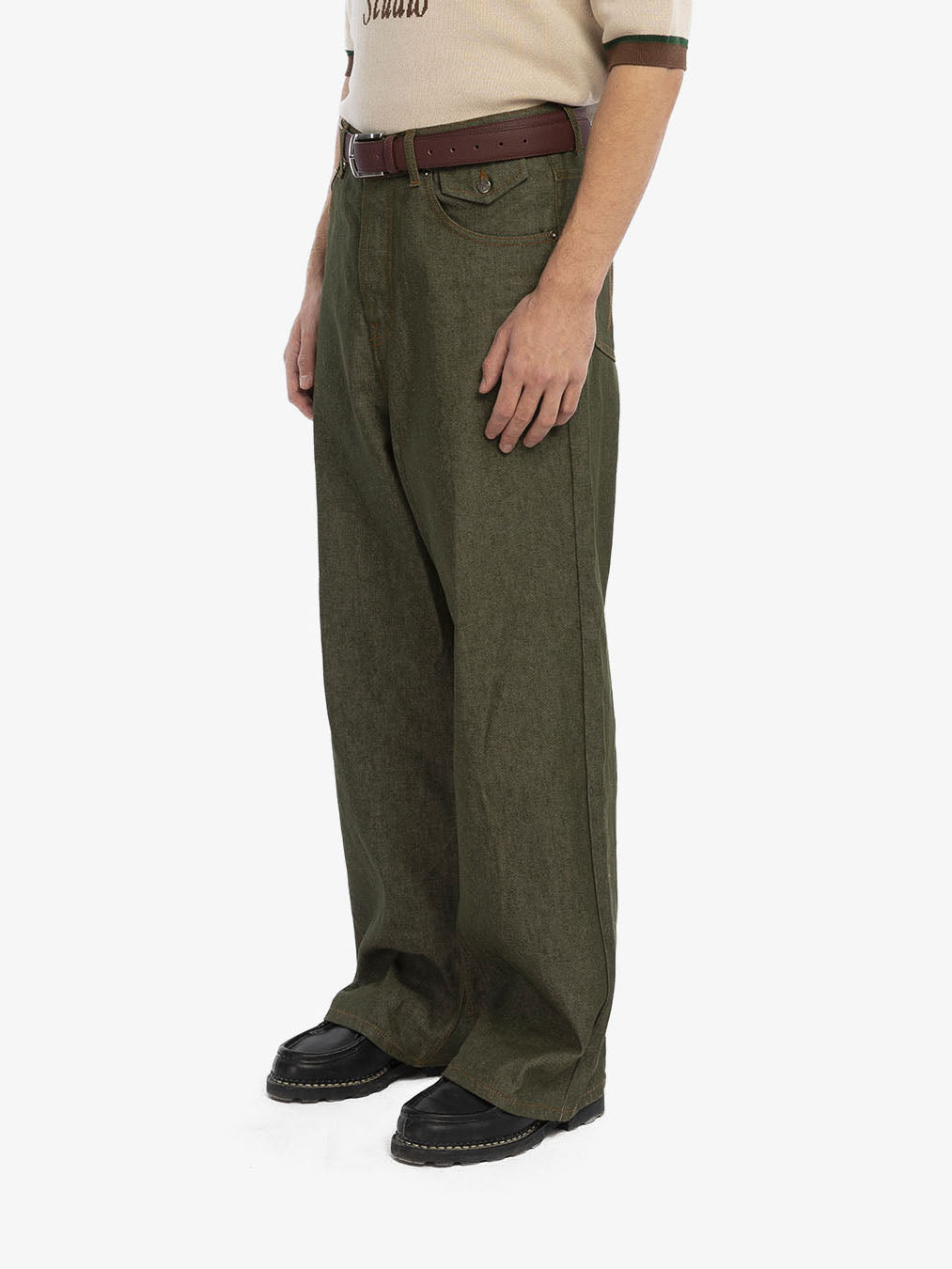 Raw green denim baggy