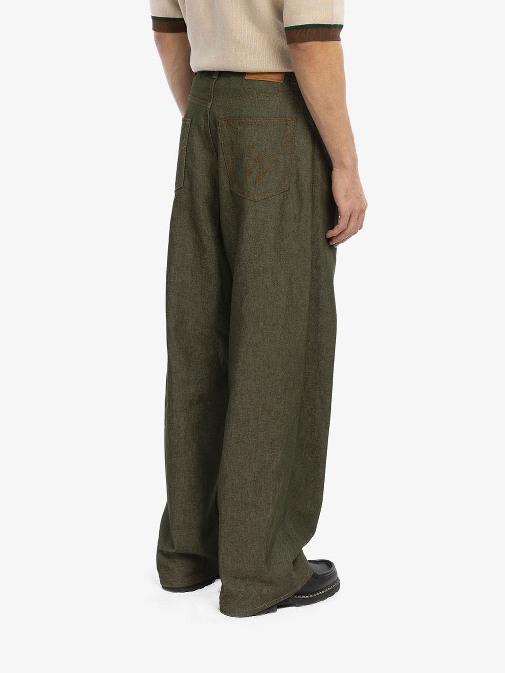 Raw green denim baggy