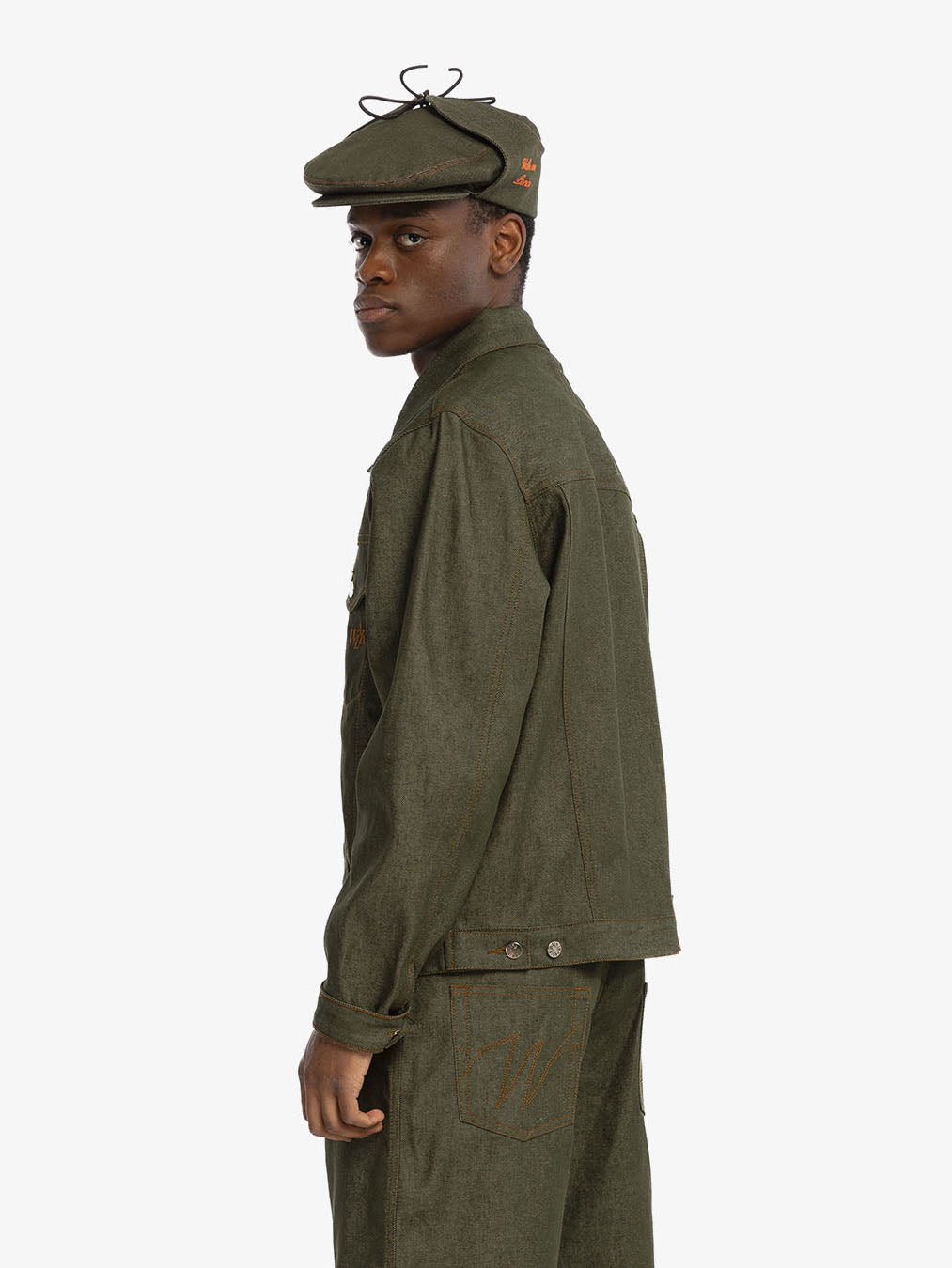 Raw green denim Sherlock beret