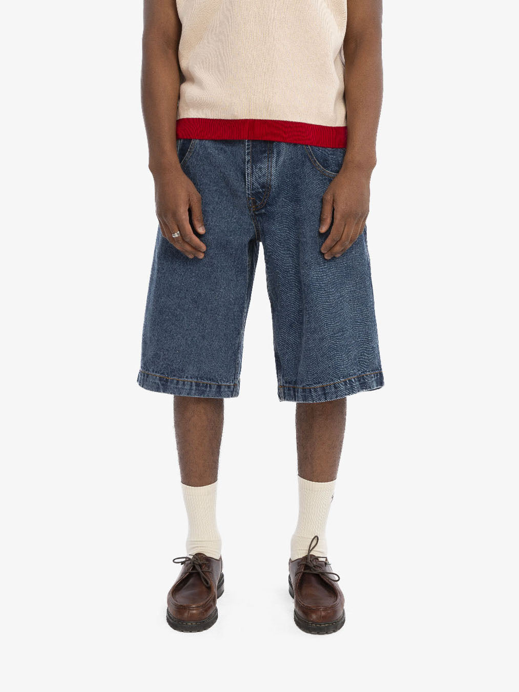 The light blue denim baggy shorts