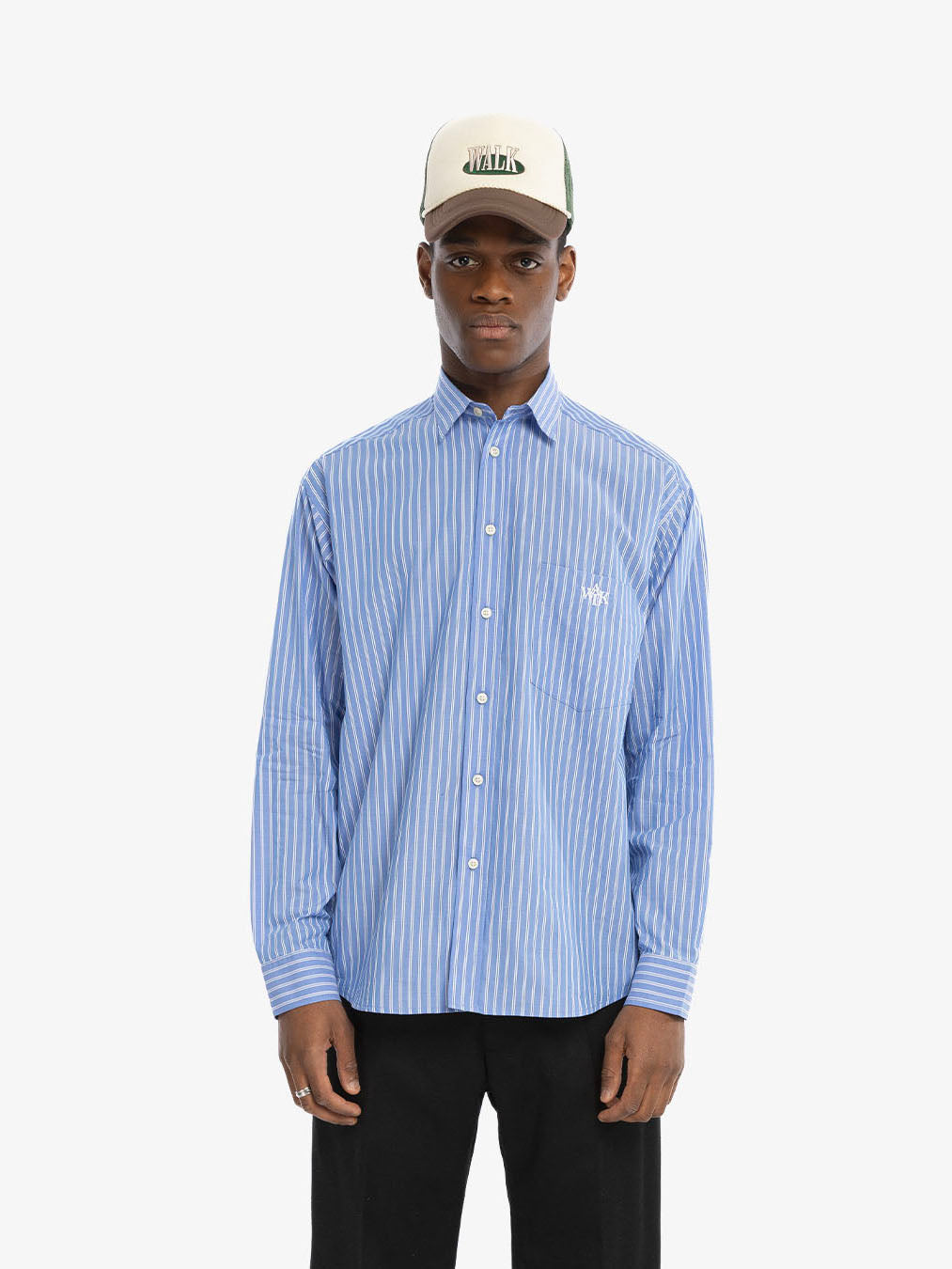 La chemise manches longues bleue rayée
