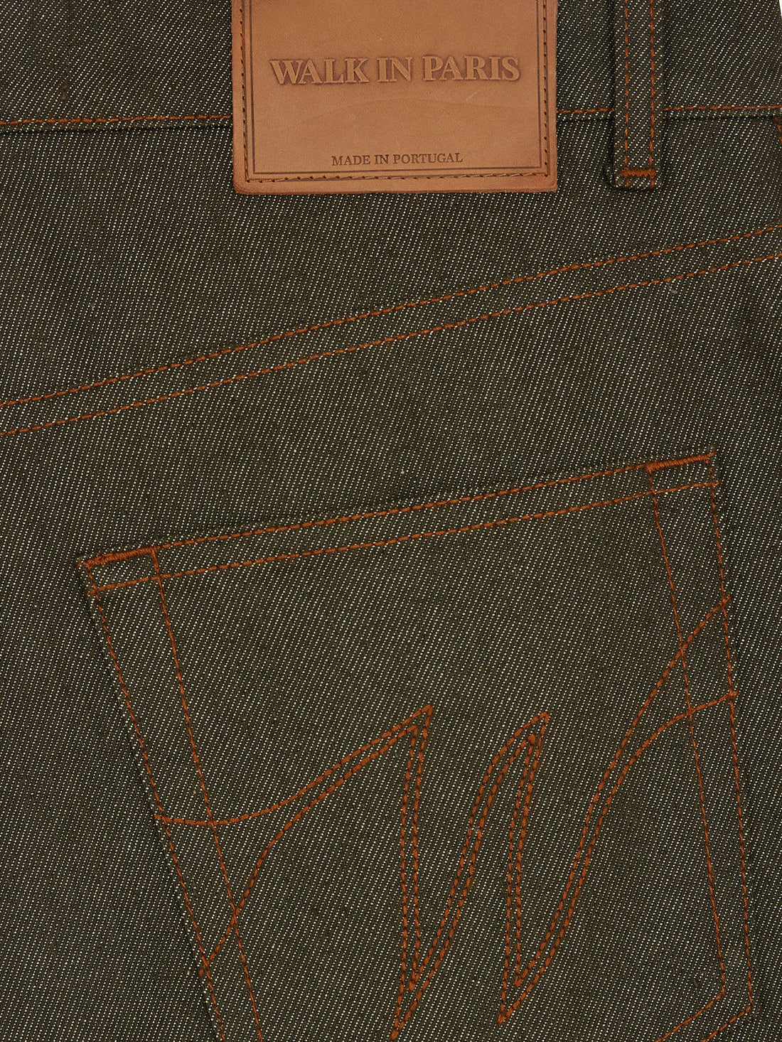 Raw green denim baggy